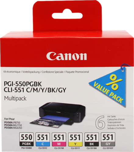 Canon PGI-550+CLI-551 Multipack Schwarz / Cyan / Magenta / Gelb / Grau