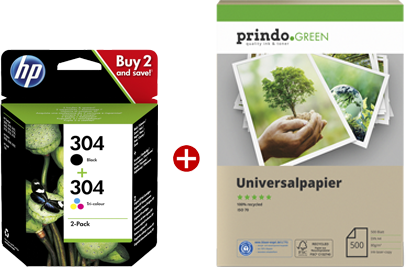 HP DeskJet 3732 + Prindo Green Recyclingpapier 500 Blatt