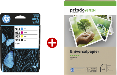 HP OfficeJet Pro 9025e All-in-One + Prindo Green Recyclingpapier 500 Blatt