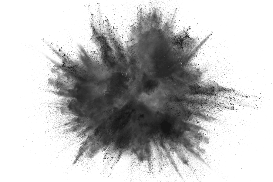 Schwarze Pulverwolke als Sinnbild für feinen Tonerstaub