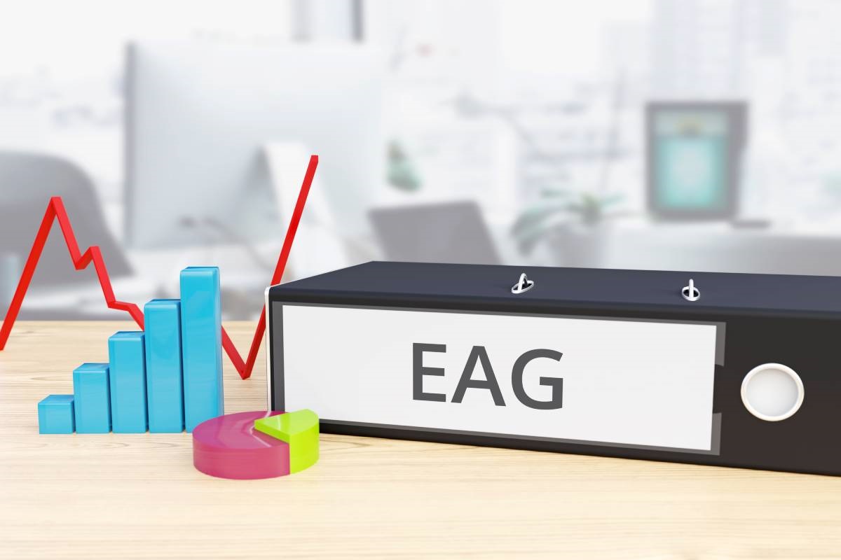 Aktenordner mit der Aufschrift EAG neben Diagrammen